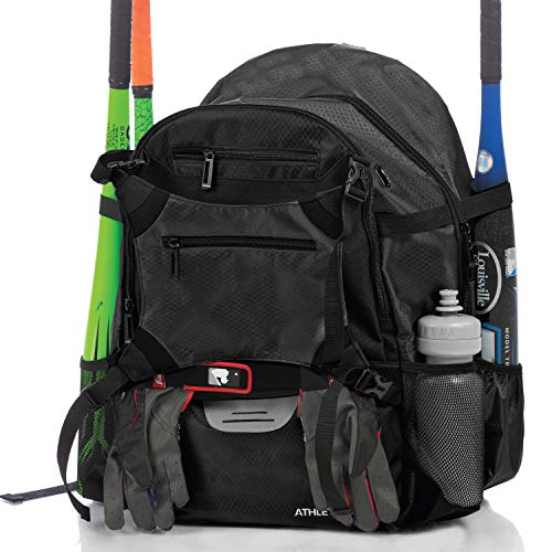 Athletico Advantage Baseball Bag - Baseball Backpack with External Helmet Holder for Baseball, T-Ball & Softball Equipment & Gear for Youth and Adults | Holds Bat, Helmet, Glove, Shoes (Black)