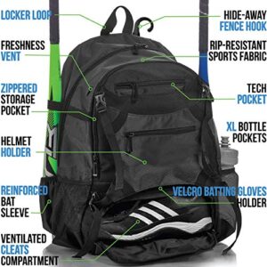 Athletico Advantage Baseball Bag - Baseball Backpack with External Helmet Holder for Baseball, T-Ball & Softball Equipment & Gear for Youth and Adults | Holds Bat, Helmet, Glove, Shoes (Black)