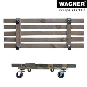 Wagner Plant Caddy Double - 31.1 x 11.42 x 3.35 in - Flower Caddy for Indoor + Outdoor use, Plant Stand Made of Wood, riffled, Grey, Load Capacity 330 lbs, Made in EU - 64-0879