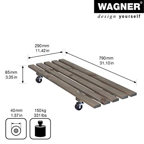 Wagner Plant Caddy Double - 31.1 x 11.42 x 3.35 in - Flower Caddy for Indoor + Outdoor use, Plant Stand Made of Wood, riffled, Grey, Load Capacity 330 lbs, Made in EU - 64-0879