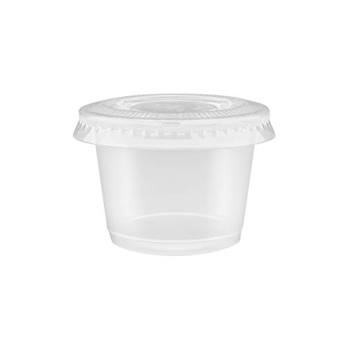 100-Pack of 1-oz Clear Plastic Jello Shot Cups Container with Snap on Leak-Proof Lids –Small Shot Cups – Compact Food Storage Containers for Portion Control, Sauces, Spices, Liquid, Dips,