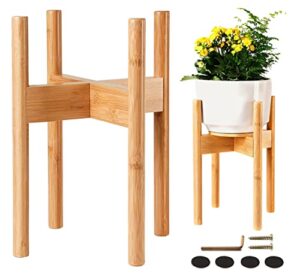 zpirates plant stand indoor - bamboo wood, full adjustable, holds 8 10 and 12 inch planter pots - holder for plants and flowers