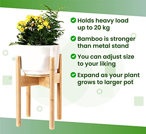 ZPirates Plant Stand Indoor - Bamboo Wood, Full Adjustable, Holds 8 10 and 12 Inch Planter Pots - Holder for Plants and Flowers