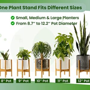 ZPirates Plant Stand Indoor - Bamboo Wood, Full Adjustable, Holds 8 10 and 12 Inch Planter Pots - Holder for Plants and Flowers