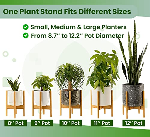 ZPirates Plant Stand Indoor - Bamboo Wood, Full Adjustable, Holds 8 10 and 12 Inch Planter Pots - Holder for Plants and Flowers