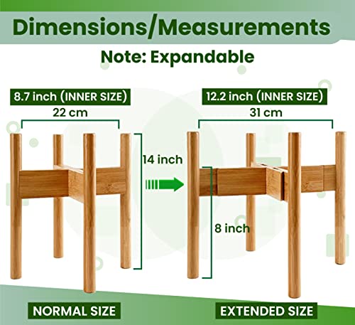 ZPirates Plant Stand Indoor - Bamboo Wood, Full Adjustable, Holds 8 10 and 12 Inch Planter Pots - Holder for Plants and Flowers