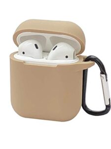 airpods case,with keychain easy outdoors,happycover thicken shockproof 360° protective silicone cover skin with integrated dust plug compatible for airpods charging case 2 & 1 (milk tea)