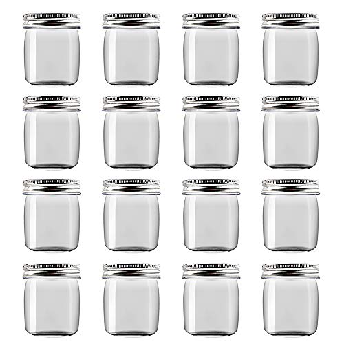 novelinks 8 Ounce Clear Plastic Jars Containers With Screw On Lids - Refillable Round Empty Plastic Slime Storage Containers for Kitchen & Household Storage - BPA Free (16 Pack)