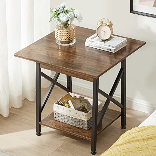 GreenForest End Table 24 inch Industrial Design Large Side Table with Storage Shelf for Living Room, Easy Assembly, Rustic Walnut