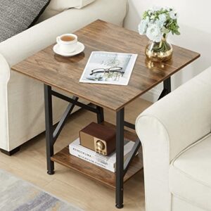 GreenForest End Table 24 inch Industrial Design Large Side Table with Storage Shelf for Living Room, Easy Assembly, Rustic Walnut