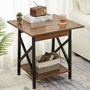 GreenForest End Table 24 inch Industrial Design Large Side Table with Storage Shelf for Living Room, Easy Assembly, Rustic Walnut
