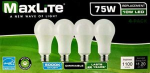 maxlite led dimmable 4pk a19 bulb 75w daylight 5000k