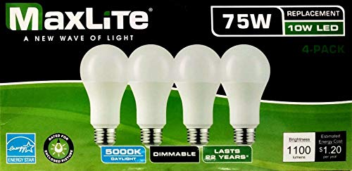 MaxLite LED Dimmable 4Pk A19 Bulb 75W Daylight 5000K