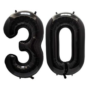 AULE 40 Inch Jumbo Black Foil Mylar Number Balloons for Men Women 30th Birthday Party Decorations 30 Years Old Anniversary Party Supplies