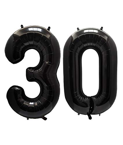 AULE 40 Inch Jumbo Black Foil Mylar Number Balloons for Men Women 30th Birthday Party Decorations 30 Years Old Anniversary Party Supplies