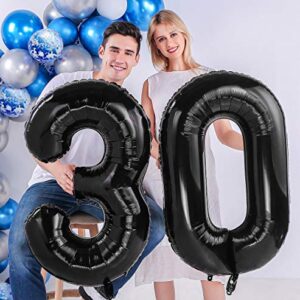 AULE 40 Inch Jumbo Black Foil Mylar Number Balloons for Men Women 30th Birthday Party Decorations 30 Years Old Anniversary Party Supplies