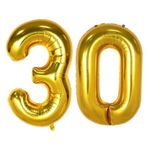 AULE 40 Inch Jumbo Gold Foil Mylar Number Balloons for Men Women 30th Birthday Party Decorations 30 Years Old Anniversary Party Supplies