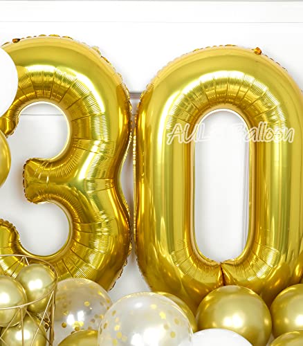 AULE 40 Inch Jumbo Gold Foil Mylar Number Balloons for Men Women 30th Birthday Party Decorations 30 Years Old Anniversary Party Supplies