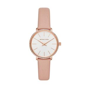 michael kors women's pyper stainless steel quartz watch with leather strap,rose gold/pink/white, 14
