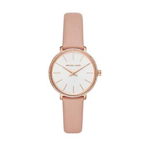 Michael Kors Women's Pyper Stainless Steel Quartz Watch with Leather Strap,Rose Gold/Pink/White, 14