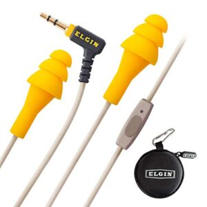 elgin ruckus+ earplug earbuds with mic, 25 db noise reduction wired earbuds, safety ear plugs headphones, osha compliant hearing protection for work construction industrial, sweatproof headphones