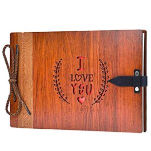zeeyuan wooden photo album scrapbook diy photo book wedding guest-book 80 pages travel memory book birthday anniversary valentine's gift for mother father (i love you)