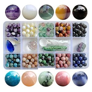 chengmu 8mm stone beads kit for jewelry making 230pcs natural gemstone epidote fluorite sunstone obsidian assorted color round loose beads set for bracelet necklace with accessories tools color 2