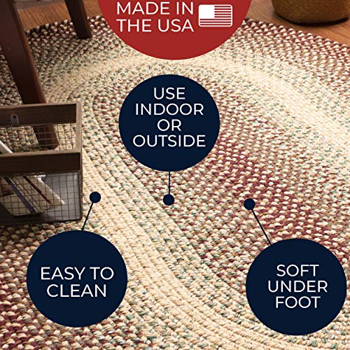 Super Area Rugs Braided Rugs Farmhouse Kitchen Rug - Ridgewood Braided Rug for Living Room - Reversible - Washable - Made in USA - Burgundy/Beige, 2' X 3' Oval