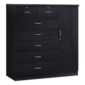 pemberly row tall 7 drawer chest with 2 locking drawers and garment rod or extra storage in black