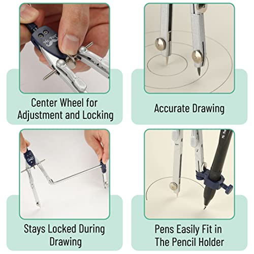 Mr. Pen- Professional Metal Compass with Wheel and Lock for Geometry, Drafting, Math, Drawing