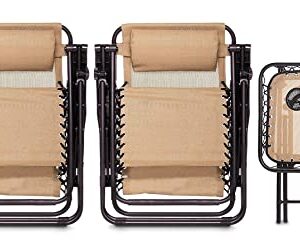 Amazon Basics Zero Gravity Chair with Side Table, Set of 2, Relaxing, Cup Holders,Arm Rest,Foldable, Alloy Steel, Beige