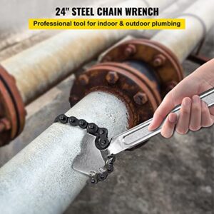 Mophorn 24inch Chain Wrench Carbon Steel Chain Pipe Wrench Heavy Duty 6.7inch Diameter Capacity Chain Strap Filter Wrench