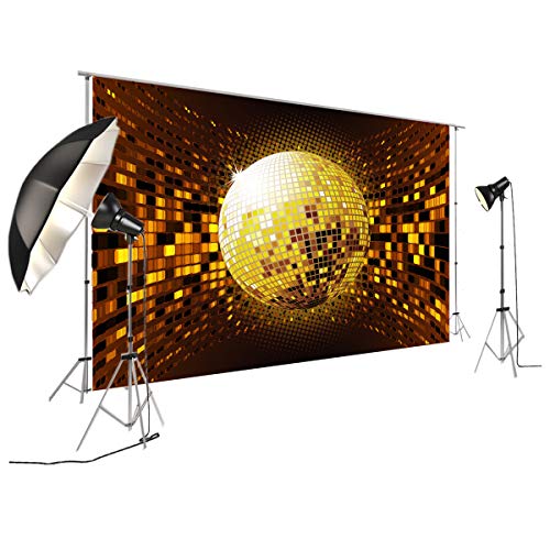 Disco Banner Polyester Fabric Backdrop for Party Decoration Gold Disco Ball and Lights Background FT-7313