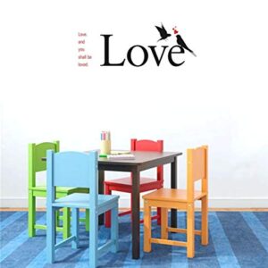 BIBITIME Love and You Shall be Loved Quotes Stickers Couple Birds Kissing Red Hearts Wall Decal Vinyl Sticker for Living Room Couple Bedroom Girlfriend Room Decor