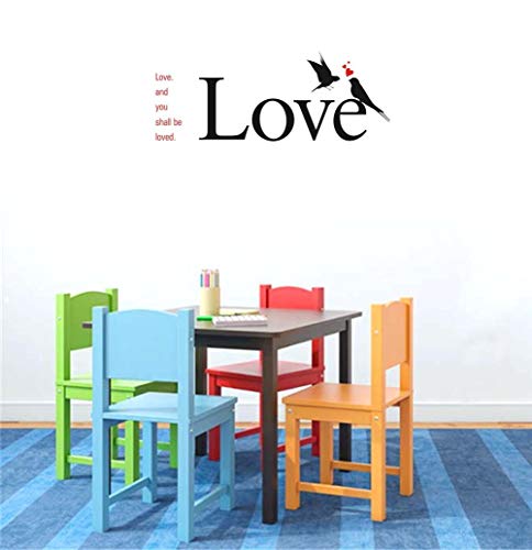 BIBITIME Love and You Shall be Loved Quotes Stickers Couple Birds Kissing Red Hearts Wall Decal Vinyl Sticker for Living Room Couple Bedroom Girlfriend Room Decor