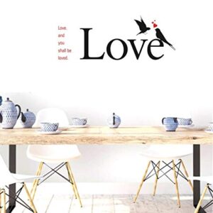 BIBITIME Love and You Shall be Loved Quotes Stickers Couple Birds Kissing Red Hearts Wall Decal Vinyl Sticker for Living Room Couple Bedroom Girlfriend Room Decor