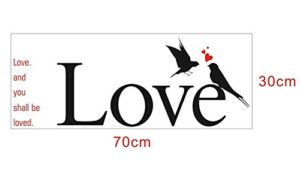 BIBITIME Love and You Shall be Loved Quotes Stickers Couple Birds Kissing Red Hearts Wall Decal Vinyl Sticker for Living Room Couple Bedroom Girlfriend Room Decor