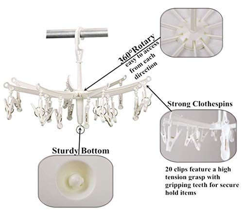 DurReus Foldable Clip Drip Laundry Hanger Portable Plastic Hanging Dryer with 20 Clips for Drying Cloth Diapers,Baby Clothes,Bras,Underwear,Hat,Gloves,Socks