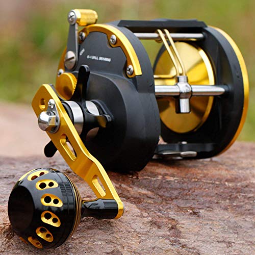 Burning Shark Trolling Reel Saltwater Level Wind Reels, Drag Reels Boat Fishing Ocean Fishing for Sea Bass Grouper Salmon