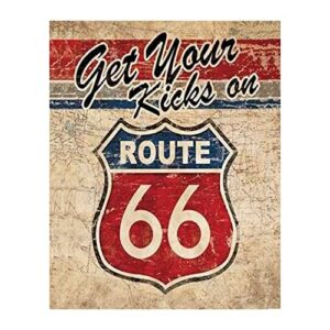 get your kicks- garage wall art, this beautiful vintage sign wall art print is ideal for home, office decor, man cave, bar, garage, dorm's, great gift for man, perfect for car lovers, unframed- 8x10