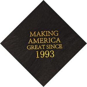 crisky 30th birthday disposable napkins black and gold dessert beverage cocktail cake napkins 30th birthday decoration party supplies for man making great since 1993, 50 pack 4.9"x4.9" folded