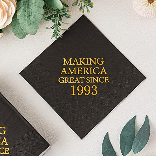 Crisky 30th Birthday Disposable Napkins Black and Gold Dessert Beverage Cocktail Cake Napkins 30th Birthday Decoration Party Supplies for Man Making Great Since 1993, 50 Pack 4.9"x4.9" Folded