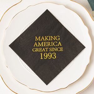 Crisky 30th Birthday Disposable Napkins Black and Gold Dessert Beverage Cocktail Cake Napkins 30th Birthday Decoration Party Supplies for Man Making Great Since 1993, 50 Pack 4.9"x4.9" Folded