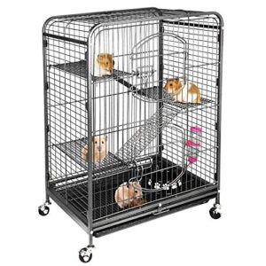 super deal 37.2 inches metal ferret cage chinchilla 4 tiers small animal cage with 3 ladders/ 2 front doors/food bowl/water bottle/slide out trays/swivel casters,black