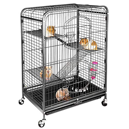 SUPER DEAL 37.2 Inches Metal Ferret Cage Chinchilla 4 Tiers Small Animal Cage with 3 Ladders/ 2 Front Doors/Food Bowl/Water Bottle/Slide Out Trays/Swivel Casters,Black