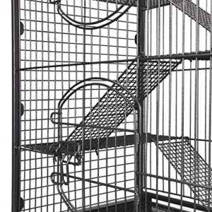 SUPER DEAL 37.2 Inches Metal Ferret Cage Chinchilla 4 Tiers Small Animal Cage with 3 Ladders/ 2 Front Doors/Food Bowl/Water Bottle/Slide Out Trays/Swivel Casters,Black