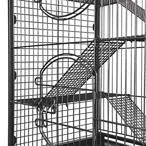 SUPER DEAL 37.2 Inches Metal Ferret Cage Chinchilla 4 Tiers Small Animal Cage with 3 Ladders/ 2 Front Doors/Food Bowl/Water Bottle/Slide Out Trays/Swivel Casters,Black