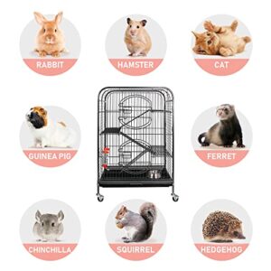SUPER DEAL 37.2 Inches Metal Ferret Cage Chinchilla 4 Tiers Small Animal Cage with 3 Ladders/ 2 Front Doors/Food Bowl/Water Bottle/Slide Out Trays/Swivel Casters,Black
