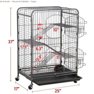 SUPER DEAL 37.2 Inches Metal Ferret Cage Chinchilla 4 Tiers Small Animal Cage with 3 Ladders/ 2 Front Doors/Food Bowl/Water Bottle/Slide Out Trays/Swivel Casters,Black