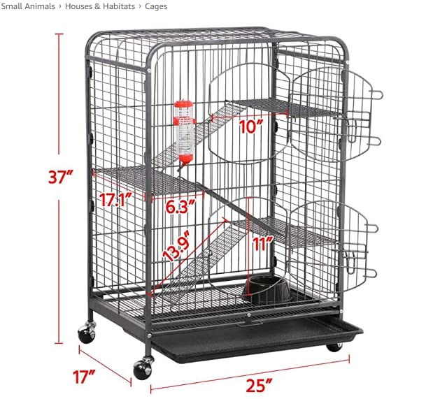 SUPER DEAL 37.2 Inches Metal Ferret Cage Chinchilla 4 Tiers Small Animal Cage with 3 Ladders/ 2 Front Doors/Food Bowl/Water Bottle/Slide Out Trays/Swivel Casters,Black